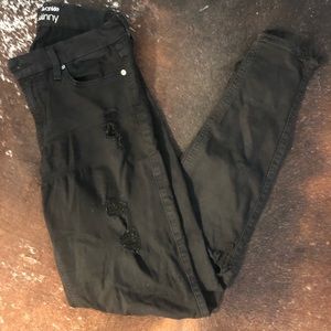 7 For All Mankind Black Distressed Skinny Jeans